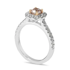 18ct White and Rose Gold Cushion Cut Pink Diamond Halo Ring