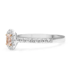18ct White and Rose Gold Oval Pink Diamond Halo Ring
