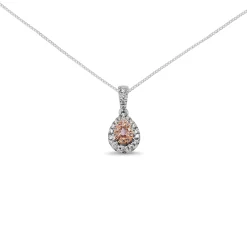 18ct White and Rose Gold Pink and White Diamond Pear Shaped Halo Necklace