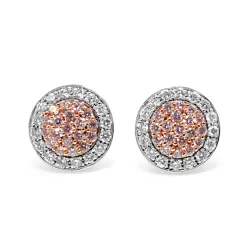18ct White and Rose Gold Pink and White Diamond Cluster Earrings