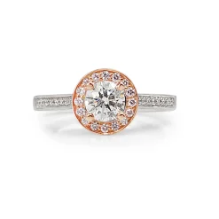18ct White and Rose Gold Pink and White Diamond Halo Ring