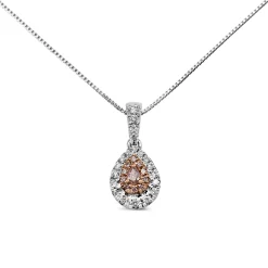 18ct White and Rose Gold Pink and White Diamond Pear Shaped Halo Necklace