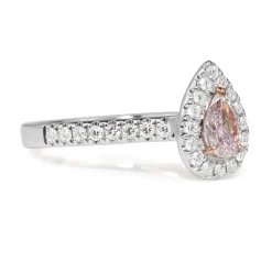 18ct White and Rose Gold Pink and White Diamond Pear Halo Ring