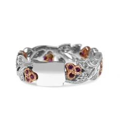 9ct White and Rose Gold Pink Sapphire and Diamond Floral Band Ring