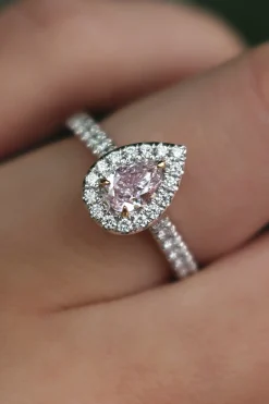 18ct White and Rose Gold Pink and White Diamond Pear Halo Ring