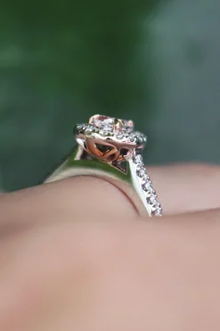 18ct White and Rose Gold Pink and White Diamond Pear Halo Ring