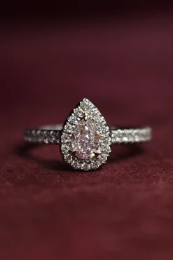 18ct White and Rose Gold Pink and White Diamond Pear Halo Ring