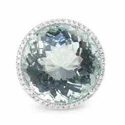 18ct White Gold 20.00 Aquamarine and Diamond Halo Cocktail Ring