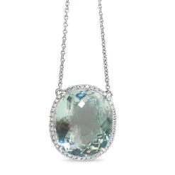 18ct White Gold 11.40 Aquamarine and Diamond Halo Necklace