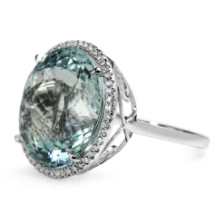 18ct White Gold 20.00 Aquamarine and Diamond Halo Cocktail Ring