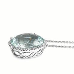 18ct White Gold 11.40 Aquamarine and Diamond Halo Necklace