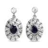 18ct White Gold + Palladium Art Deco Sapphire and Diamond Earrings