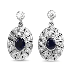 18ct White Gold + Palladium Art Deco Sapphire and Diamond Earrings