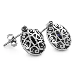 18ct White Gold + Palladium Art Deco Sapphire and Diamond Earrings