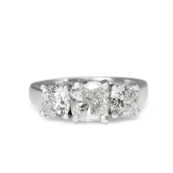 18ct White Gold 3 Stone Cushion Cut Diamond Ring