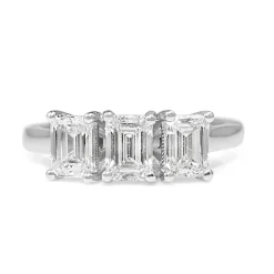 18ct White Gold 3 Stone Emerald Cut Diamond Ring