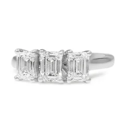18ct White Gold 3 Stone Emerald Cut Diamond Ring