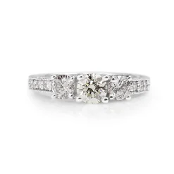 14ct White Gold 3 Stone Etched Diamond Ring
