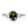 18ct White Gold 3 Stone Green Sapphire and Diamond Ring