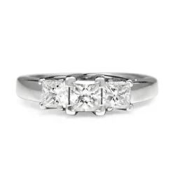 14ct White Gold 3 Stone Princess Cut Diamond Ring
