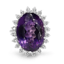 18ct White Gold Amethyst and Diamond Halo Cocktail Ring