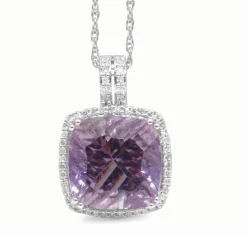 9ct White Gold Amethyst and Diamond Pendant