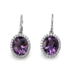 18ct White Gold Amethyst and Diamond Halo Drop Earrings