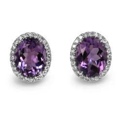 18ct White Gold Amethyst and Diamond Halo Stud Earrings