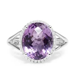 9ct White Gold Amethyst and Diamond Halo Ring