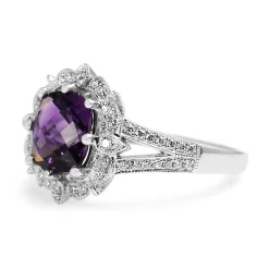 9ct White Gold Amethyst and Diamond Vintage Style Halo Ring