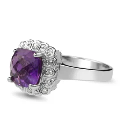 14ct White Gold Amethyst and Diamond Halo Ring
