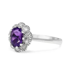 9ct White Gold Amethyst and Diamond Daisy Ring