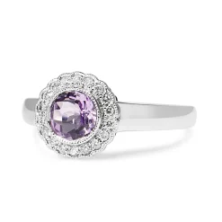 9ct White Gold Amethyst and Diamond Daisy Style Ring