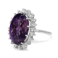 18ct White Gold Amethyst and Diamond Halo Cocktail Ring