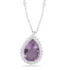 18ct White Gold Amethyst and Diamond Drop Necklace