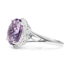9ct White Gold Amethyst and Diamond Halo Ring