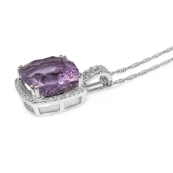 9ct White Gold Amethyst and Diamond Pendant