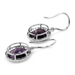 18ct White Gold Amethyst and Diamond Halo Drop Earrings