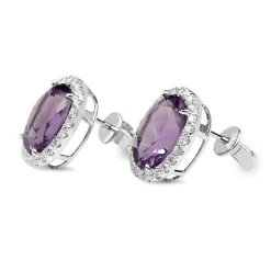 18ct White Gold Amethyst and Diamond Halo Stud Earrings