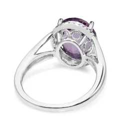 9ct White Gold Amethyst and Diamond Halo Ring