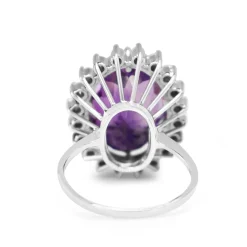 18ct White Gold Amethyst and Diamond Halo Cocktail Ring