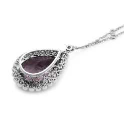 18ct White Gold Amethyst and Diamond Drop Necklace