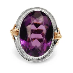 10ct White Gold Amethyst Ring With Rose Gold Detail