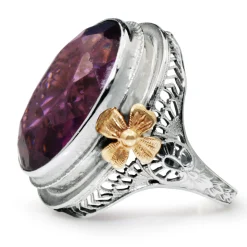 10ct White Gold Amethyst Ring With Rose Gold Detail
