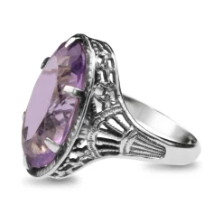 14ct White Gold Amethyst Vintage Filigree Ring