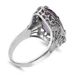 14ct White Gold Amethyst Vintage Filigree Ring