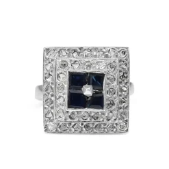 18ct White Gold and Palladium Sapphire and Rose Cut Diamond Ring