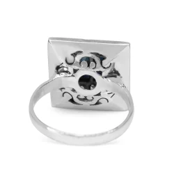 18ct White Gold and Palladium Sapphire and Rose Cut Diamond Ring