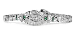 18ct White Gold and Platinum Art Deco Emerald and Diamond Bracelet