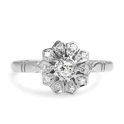18ct White Gold and Platinum Deco Diamond Flower Ring